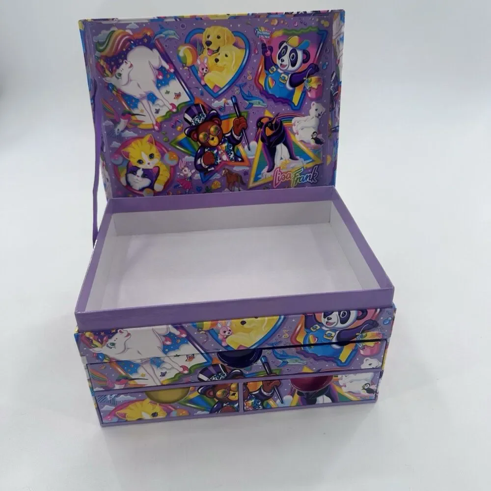 VTG 90s Lisa Frank Jewelry Trinket Stationary Storage Box and 6 Charms Fast Ship